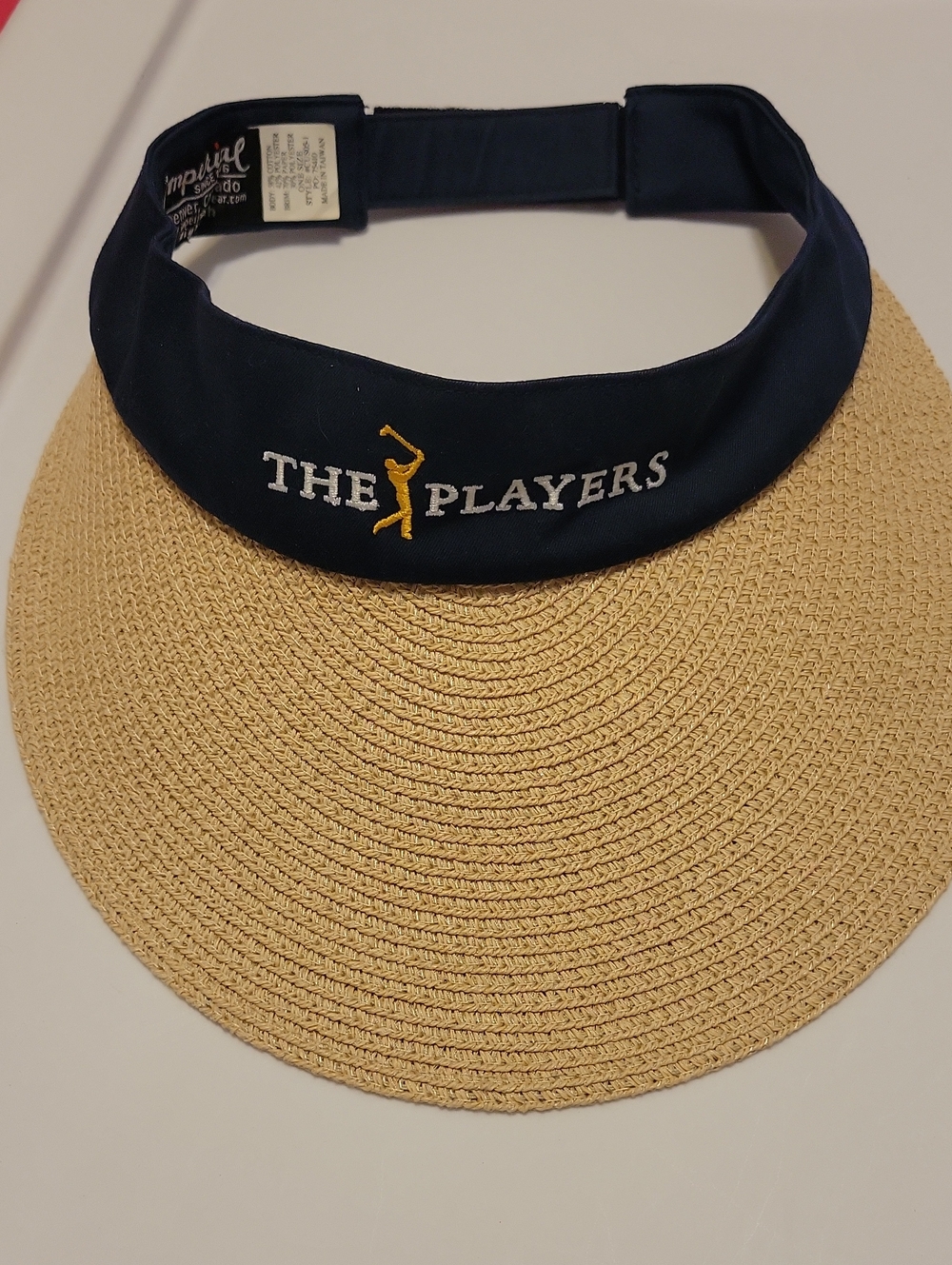 The Players Ladies Embroidered Navy Visor with Natural Straw Brim